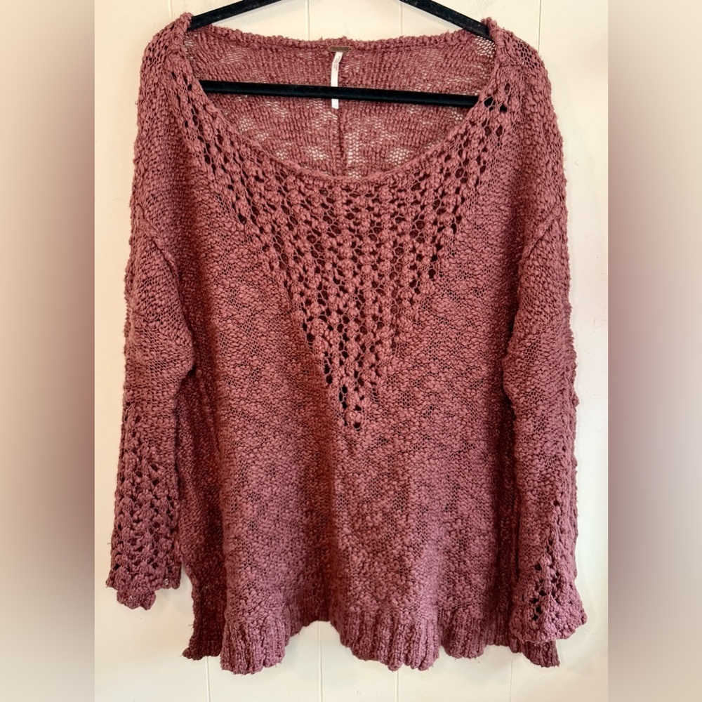 Free People- Pretty Pointelle Chunky Knit Sweater in Dusty Purple, Size XS - Picture 3 of 12